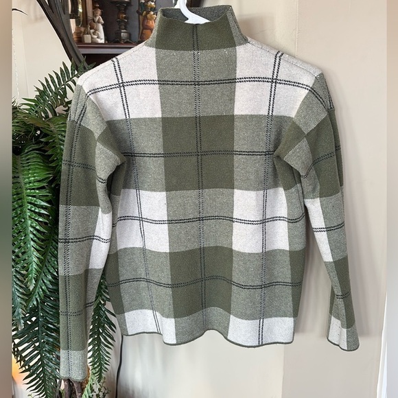 Rachel Zoe Olive Green & White Plaid Cropped Checkered Turtleneck Sweater - Picture 12 of 12